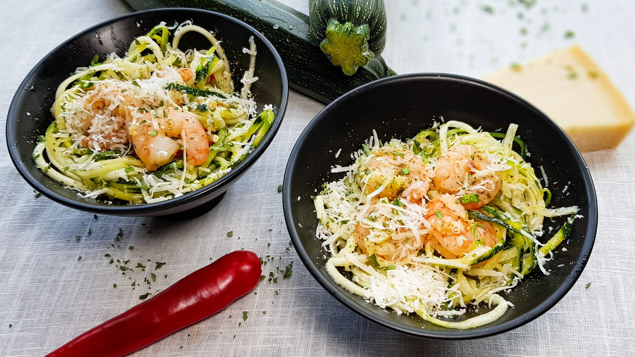 Courgetti met knoflookgarnalen