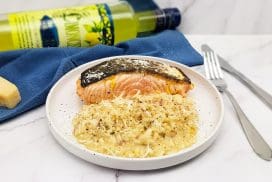 Limoncello risotto met gebakken zalm en citroen