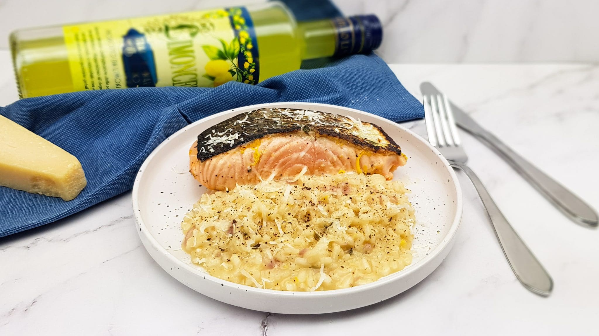 Limoncello risotto met gebakken zalm