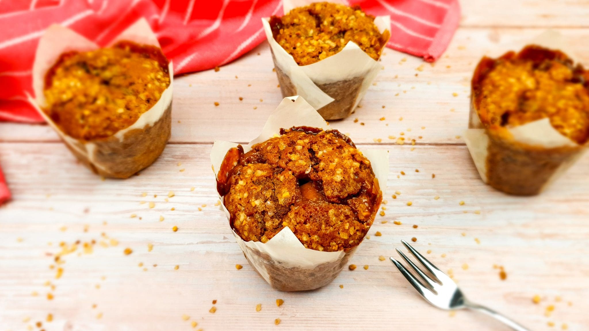 Karamel zeezout muffins met nougatine