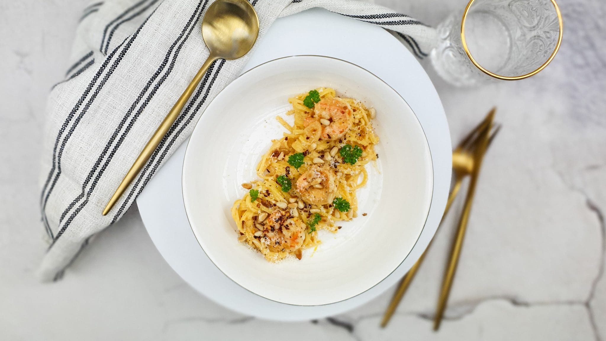 Pasta met gamba’s in roomsaus